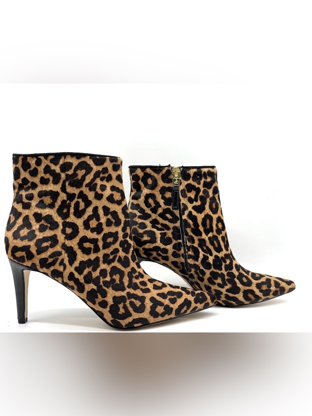 Sam Edelman Karen Calf Hair Leopard Ankle Boots Size 9 Pointed Toe Stiletto
